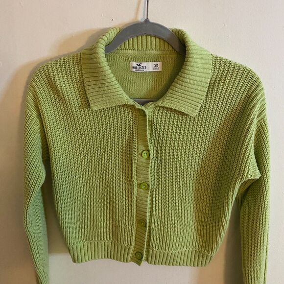 Hollister Lime Green Cropped Button Up Knit Sweater: Size XS - Picture 2 of 6